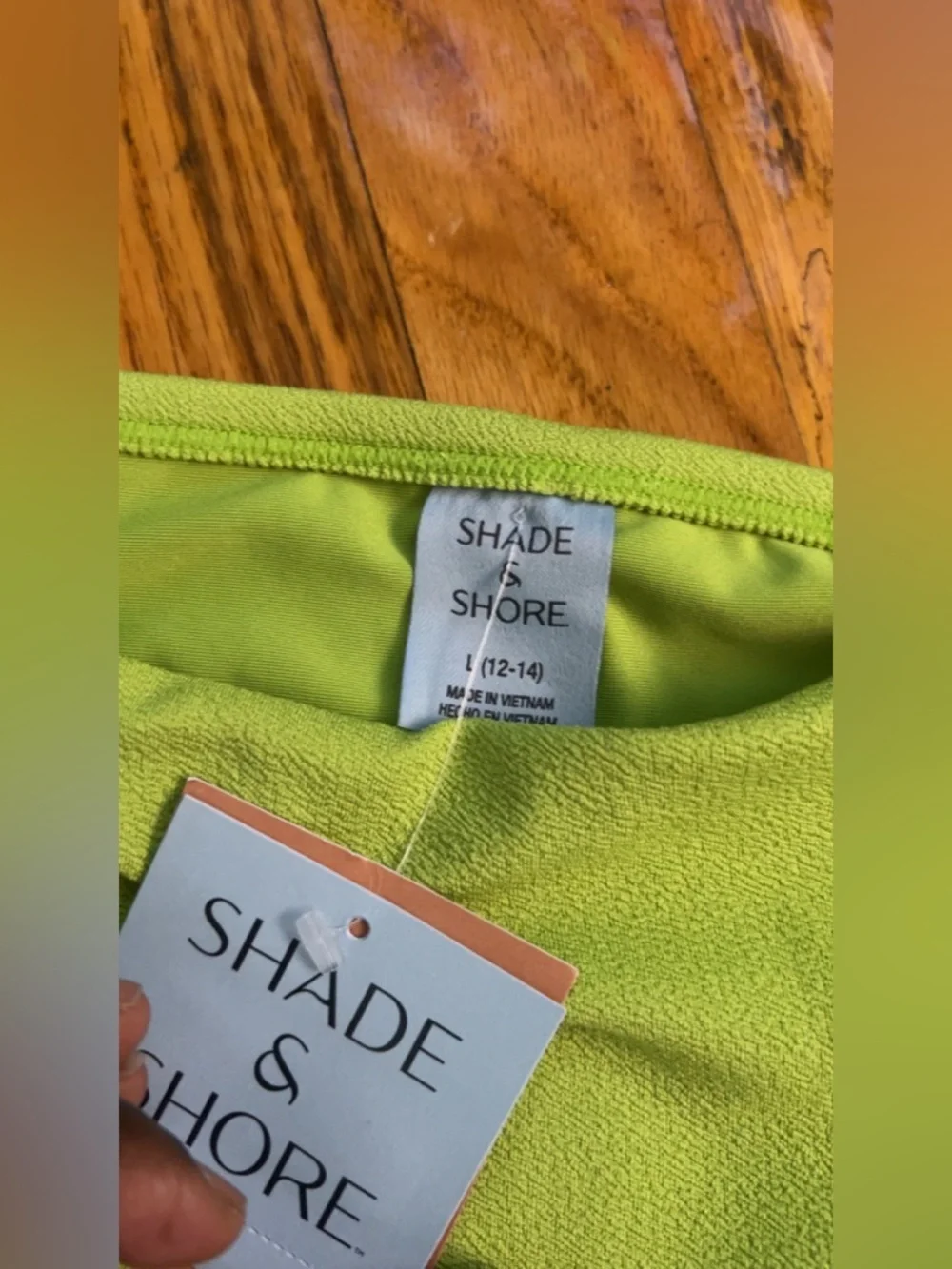 Shade & Shore Green Tie-Side Bikini Bottom w/ Pearl Detail NWT Size L (12-14)